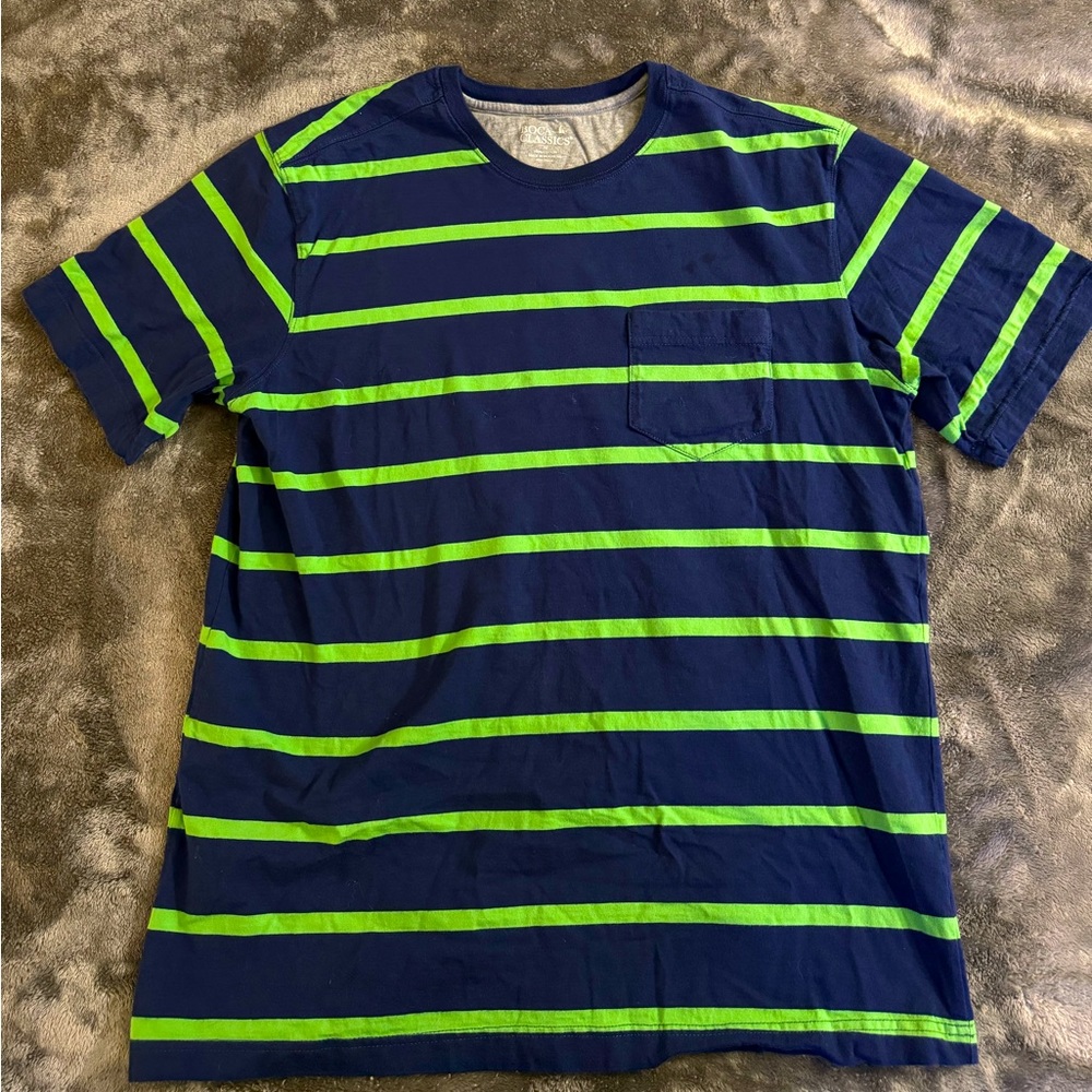 Boca Classics Striped Shirt Green Blue Medium